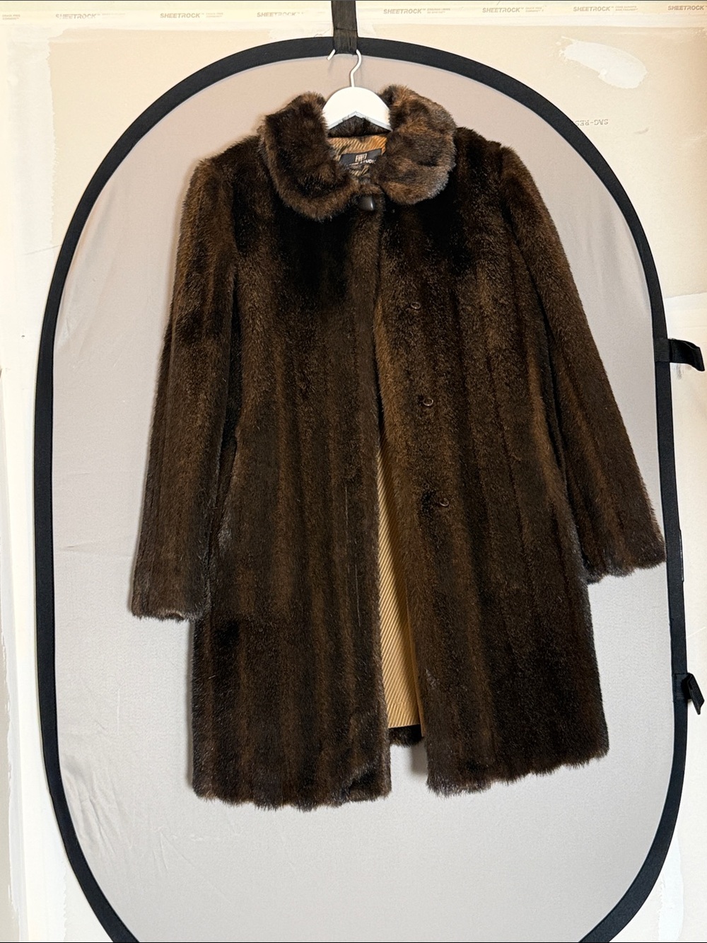 Classic Dark Brown Faux Fur Coat - Women's Jacket